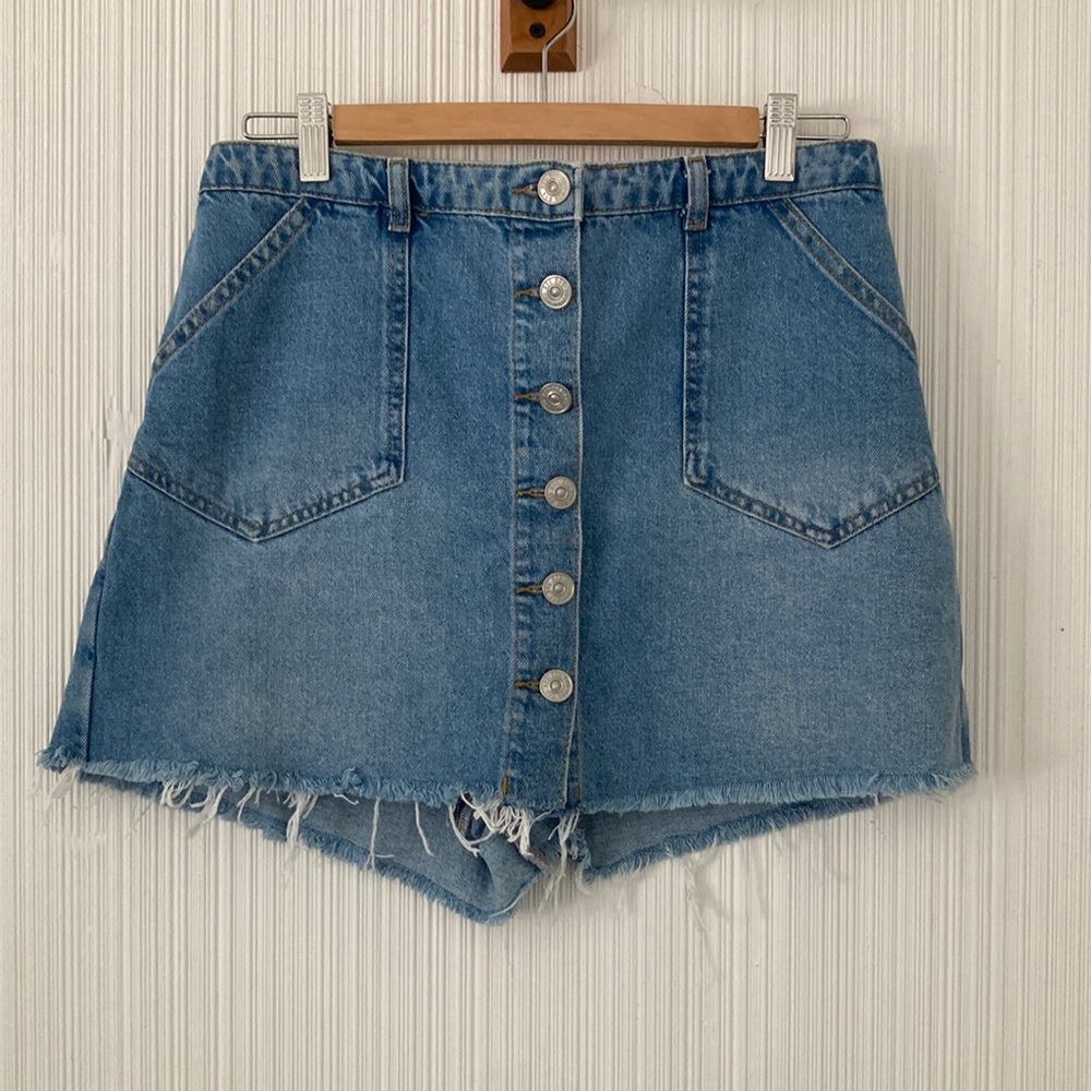 BDG Light Blue Denim Button-Front Mini Skirt
